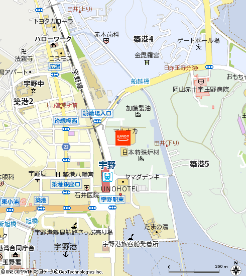 マルナカ宇野店付近の地図